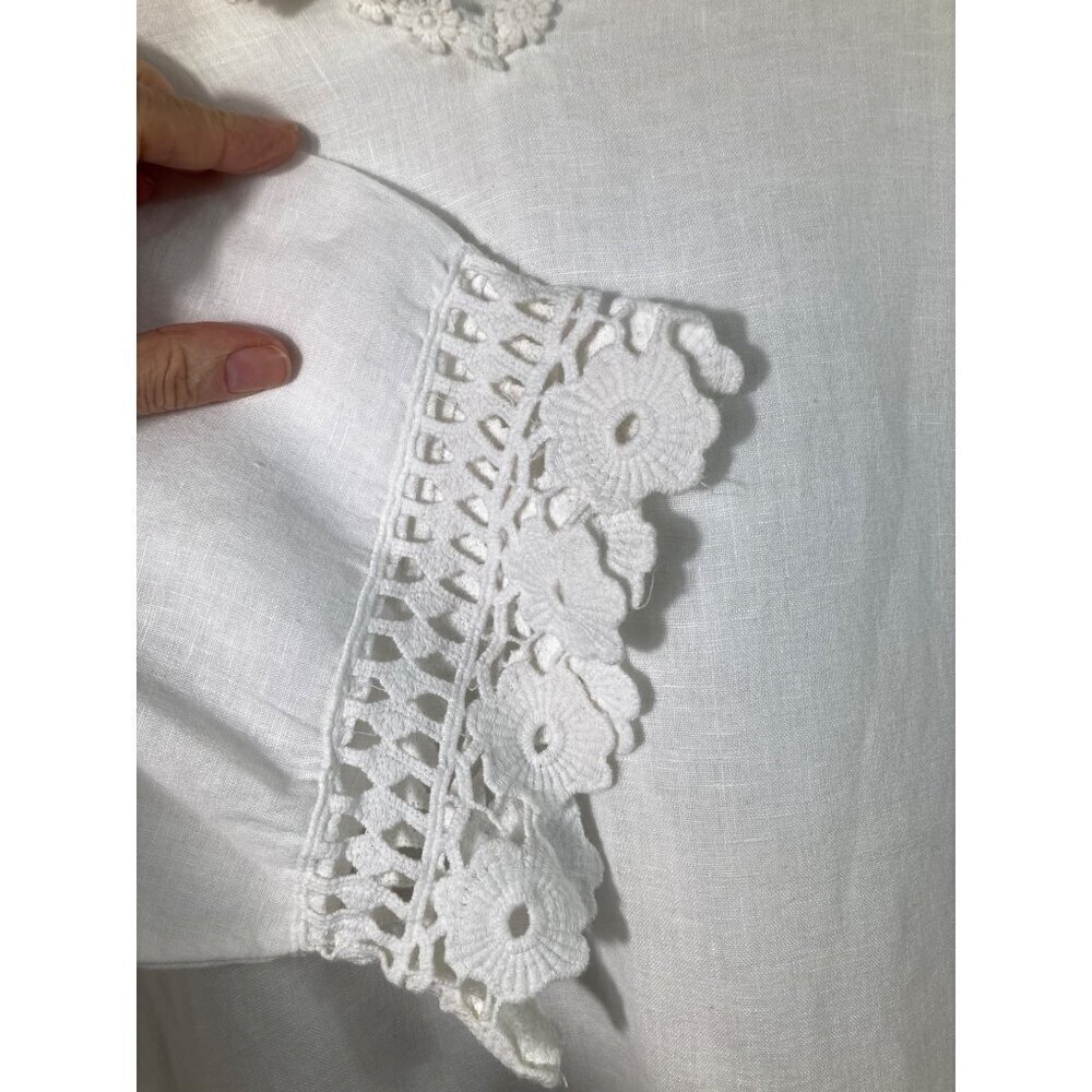 Womens White Linen Lace 3/4 Sleeve Boho Tunic Top‎ Made it Italy 16 - Picture 5 of 9